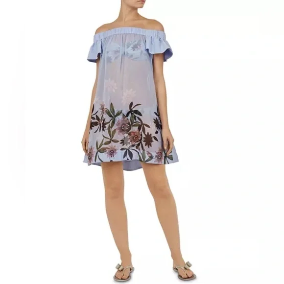 Ted Baker Blue Ruffled Smocked Coverup Dress - Picture 3 of 8